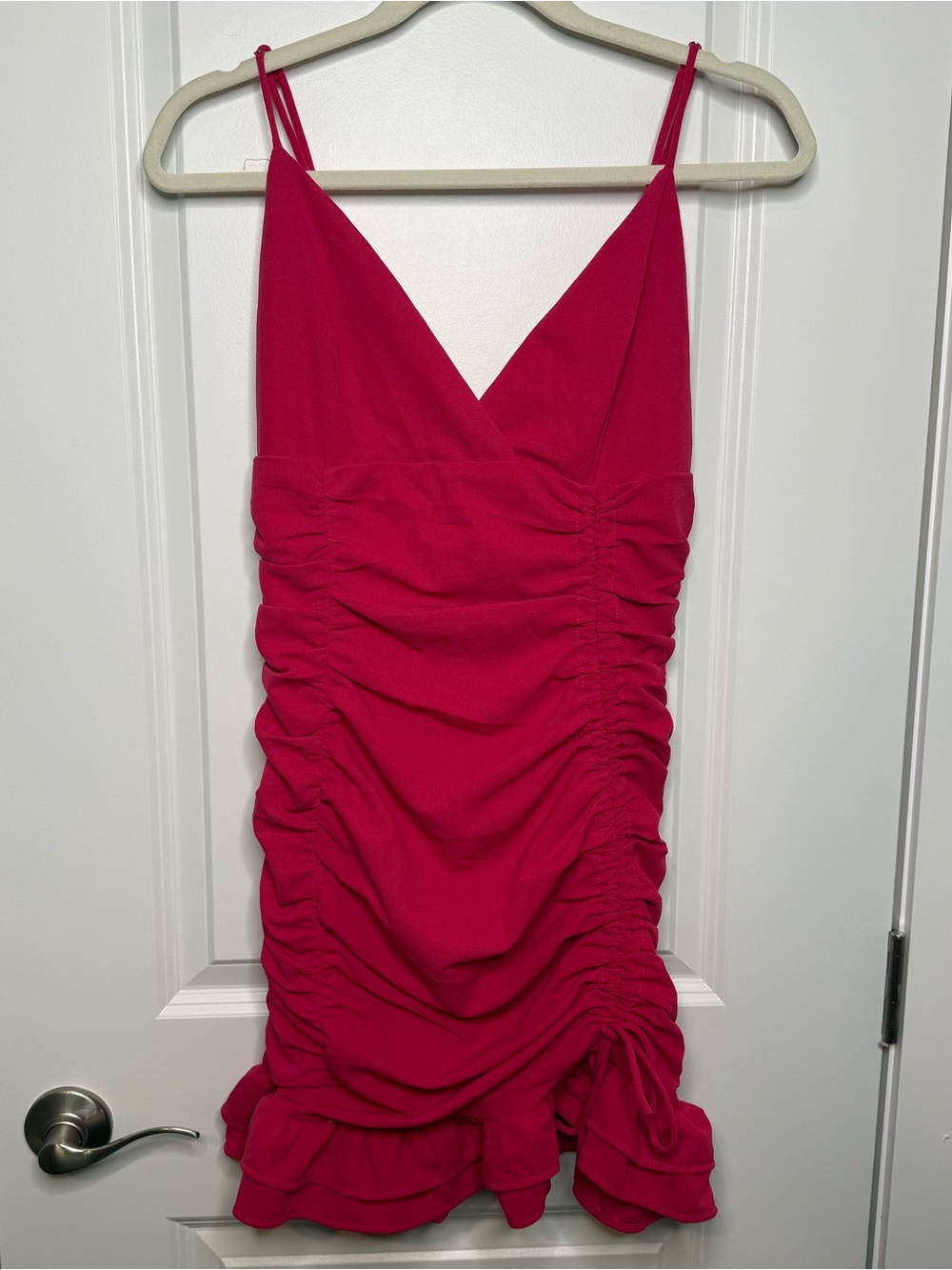 Angel Biba Fuchsia Ruched Spaghetti Strap Mini Dress